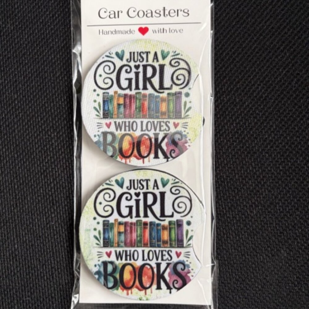 Girl who Loves Books Car Coaster Set - NWT
